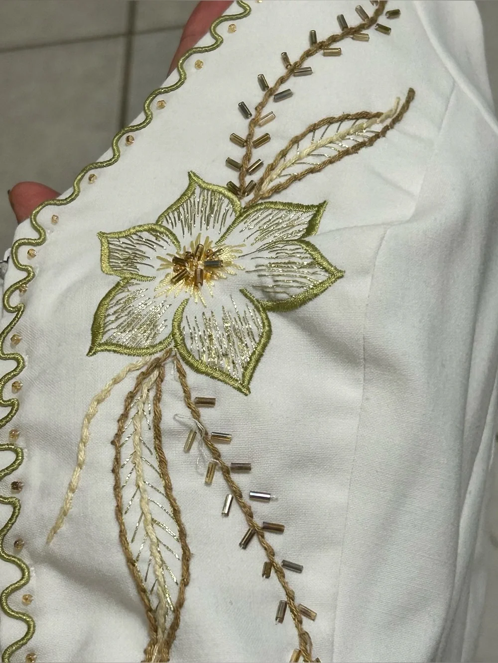 Cache White Halter Top with Green Embroidered Flower - Picture 7 of 7